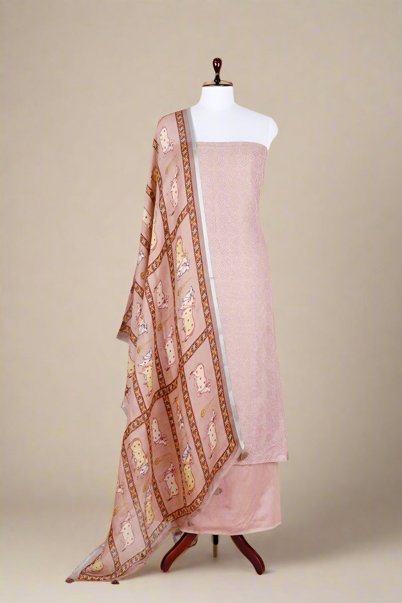 Mauve Pichwai Printed Linen Silk Suit Set At Chinaya Banaras