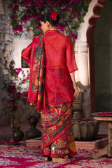 Rust Red Organza Silk Blouse - Chinaya Banaras