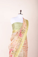 Sage Green Floral Digital Printed Organza Silk Saree - Chinaya Banaras