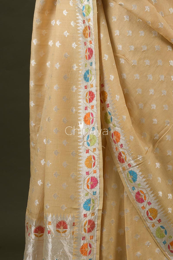 Sandcastle Yellow Woven Tussar Georgette Silk Saree - Chinaya Banaras