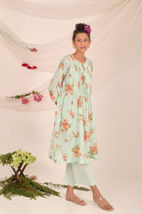 Sea Green Floral Printed Modal Kurta Set - Chinaya Banaras