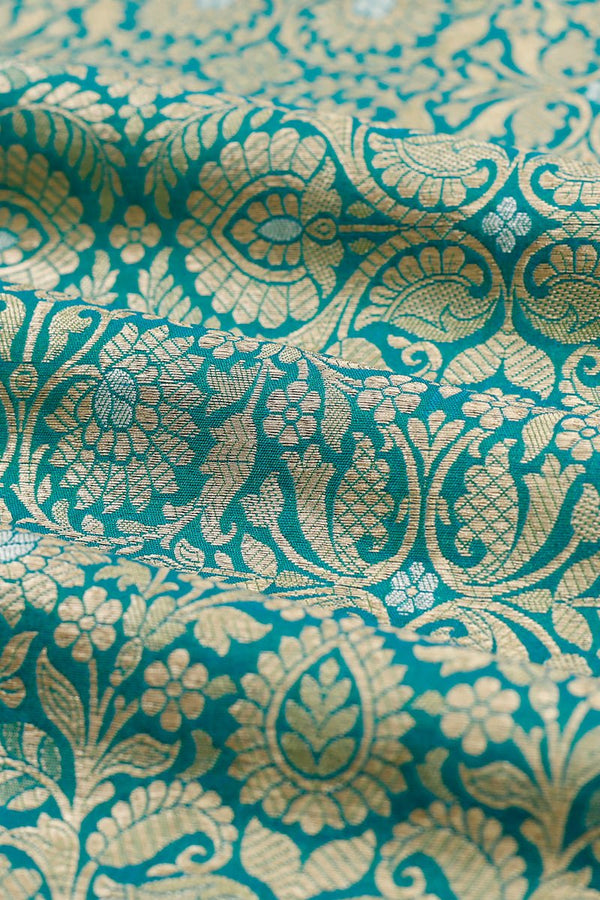 Sea Green Handwoven Banarasi Silk Fabric - Chinaya Banaras