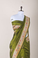 Sheen Green Handwoven Tussar Silk Saree - Chinaya Banaras