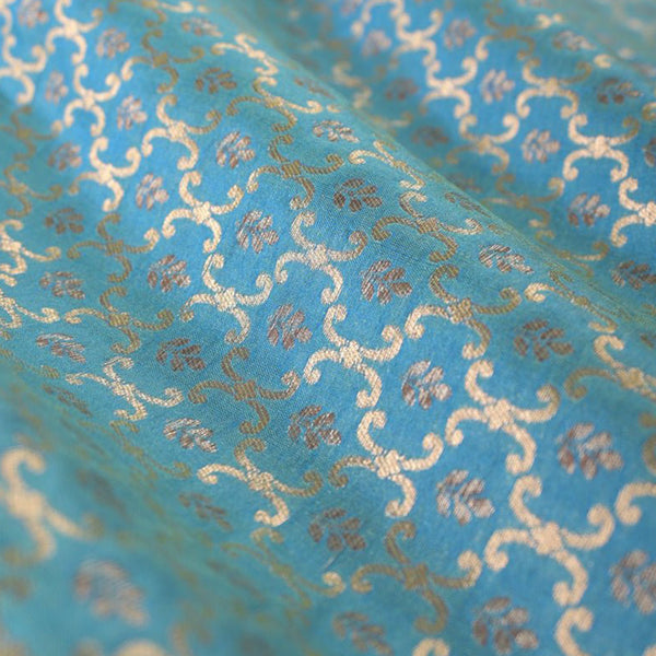 Stone Blue Geometrical Woven Banarasi Silk Fabric At Chinaya Banaras