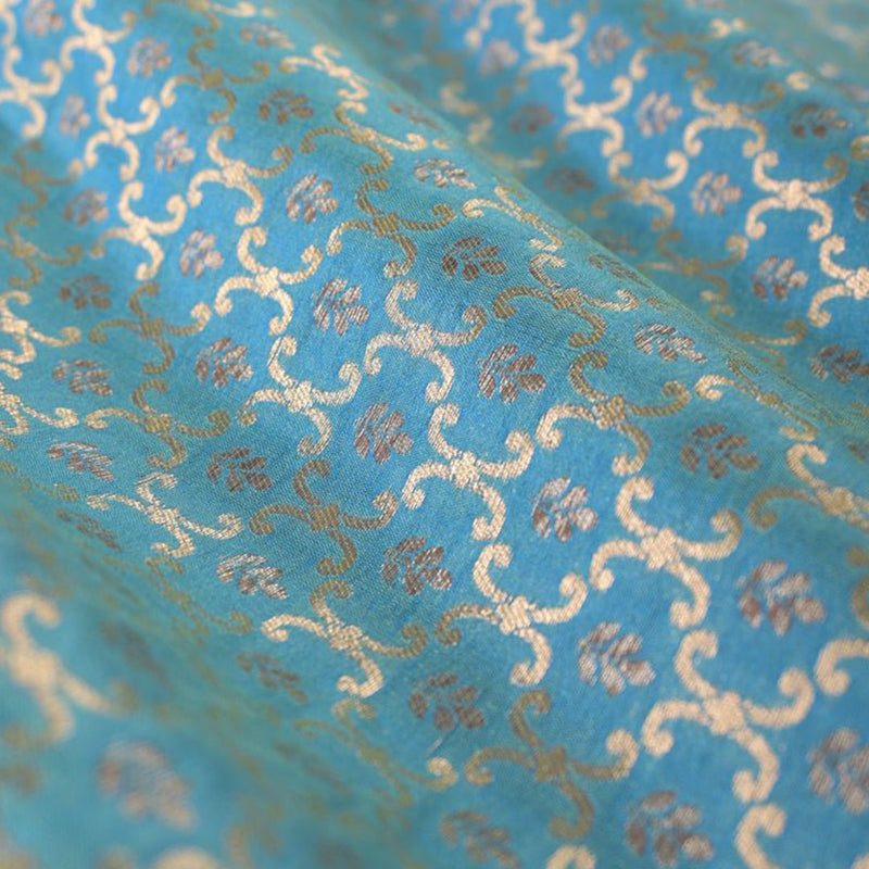 Stone Blue Geometrical Woven Banarasi Silk Fabric