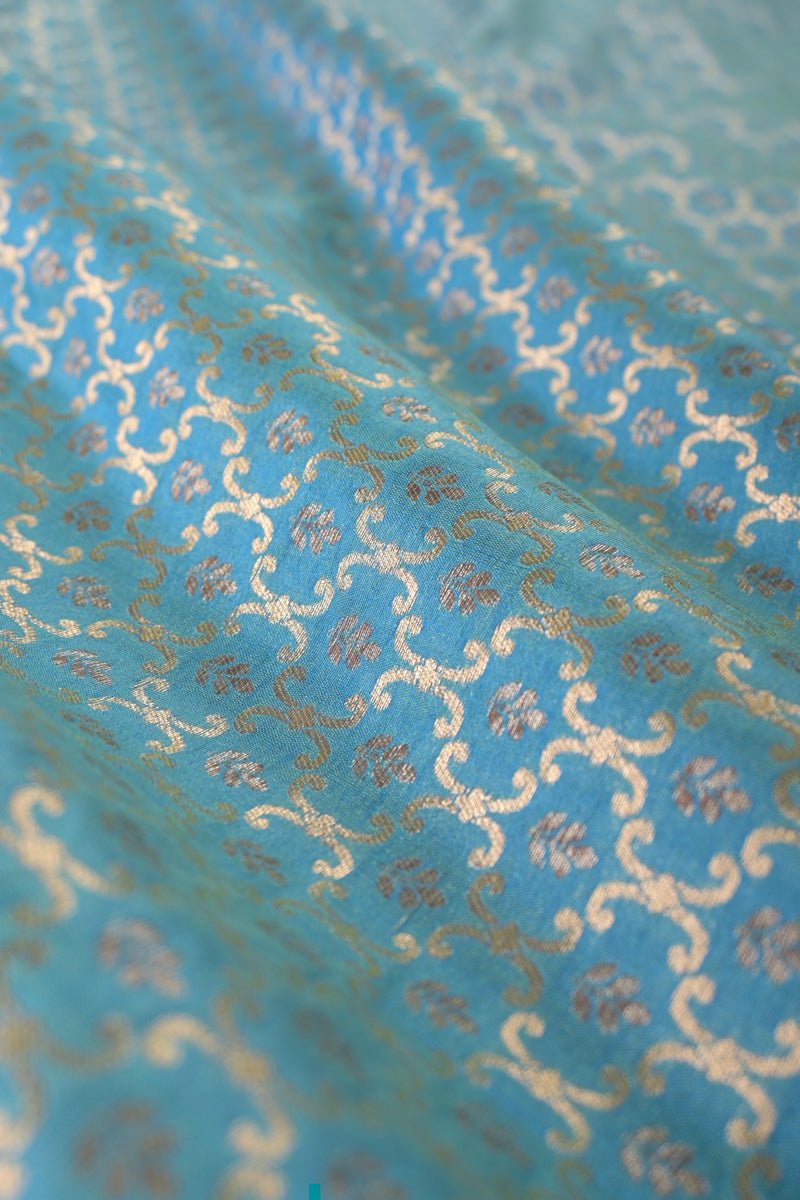 Stone Blue Geometrical Woven Banarasi Silk Than - Chinaya Banaras