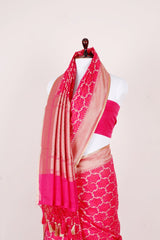 Strawberry Pink Woven Banarasi Cotton Saree - Chinaya Banaras
