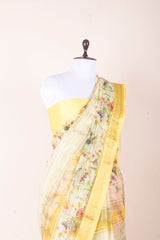 Sunflower Yellow Floral Digital Printed Organza Silk Saree - Chinaya Banaras