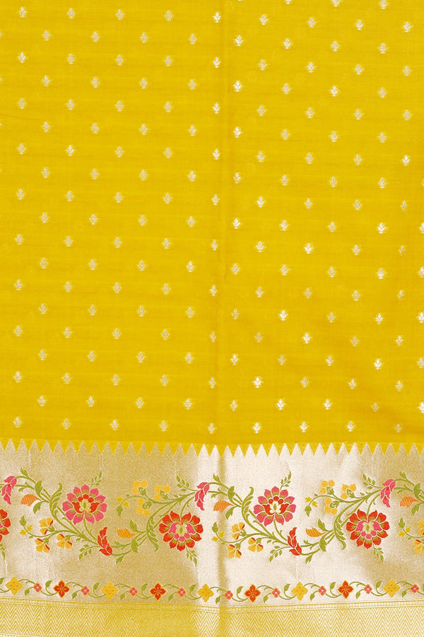 Sunflower Yellow Handwoven Chanderi Silk Dress Material - Chinaya Banaras