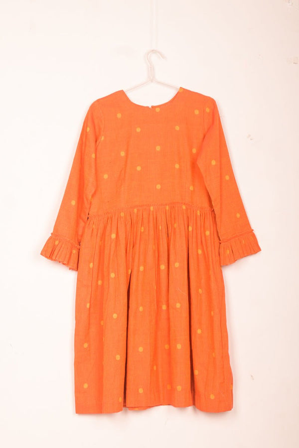 Tangerine Woven Cotton One Piece Dress - Chinaya Banaras