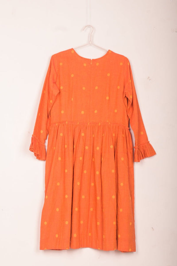 Tangerine Woven Cotton One Piece Dress - Chinaya Banaras
