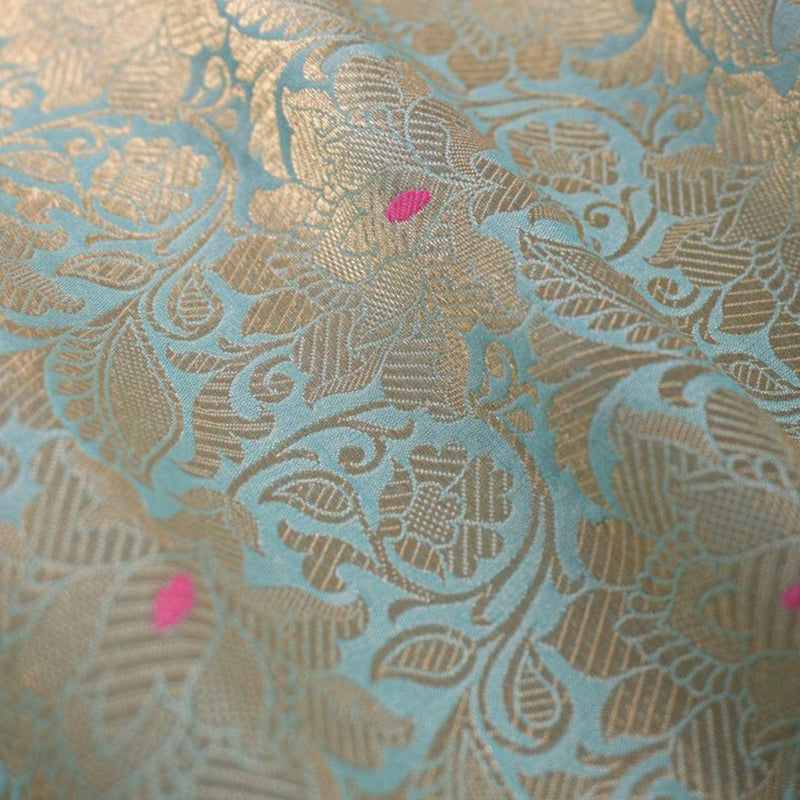 Torquoise Blue Woven Banarasi Silk Fabric