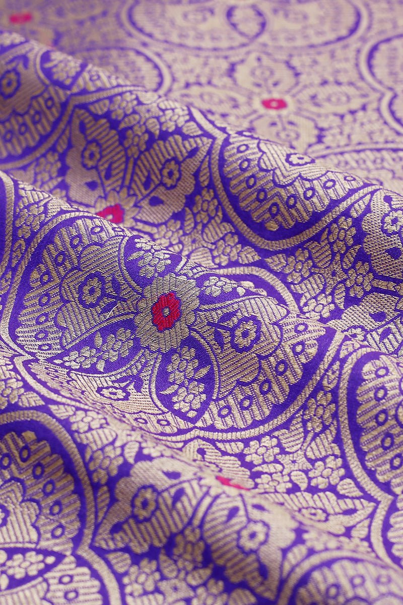 True Purple Handwoven Banarasi Silk Fabric - Chinaya Banaras