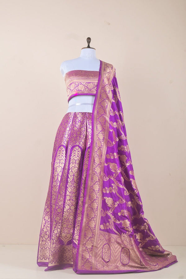 Purple Handwoven Banarasi Silk Lehenga Set At Chinaya Banaras