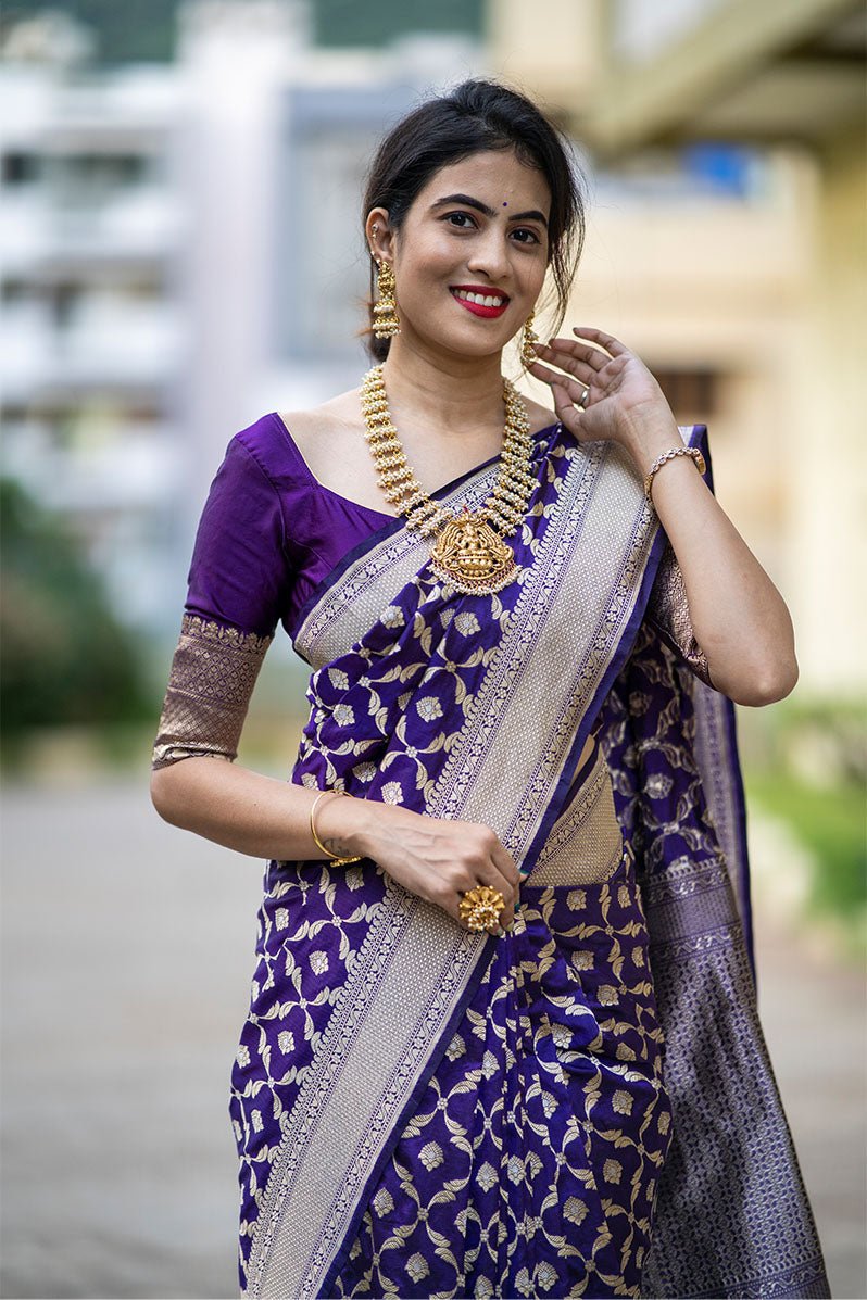 True Purple Handwoven Banarasi Silk Saree - Chinaya Banaras