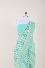 Turquoise Rangkat Khaddi Georgette Handloom Banarasi Saree - Chinaya Banaras