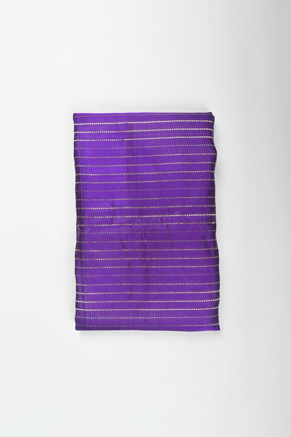 Violet Striped Handwoven Banarasi Silk Fabric