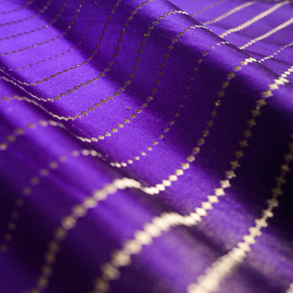 Violet Striped Handwoven Banarasi Silk Fabric At Chinaya Banaras