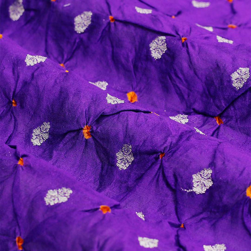 Voilet Bandhani Handwoven Banarasi Silk Fabric At Chinaya Banaras