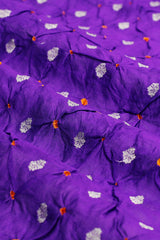 Voilet Bandhani Handwoven Banarasi Silk Fabric - Chinaya Banaras