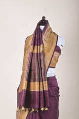 Voilet Handwoven Raw Silk Saree - Chinaya Banaras