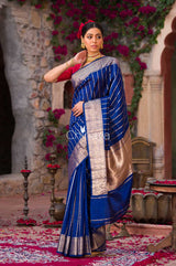 Voilet Virgule Navy Blue Handwoven Banarasi Silk Saree - Chinaya Banaras