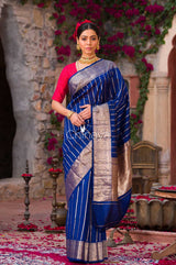 Indian women in Navy Blue Handwoven Banarasi Silk Saree at Chinaya Banaras