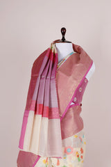White Floral Jaal Woven Banarasi Cotton Saree - Chinaya Banaras
