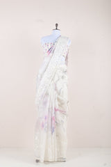 White & Lilac Floral Digital Printed Organza Silk Saree - Chinaya Banaras