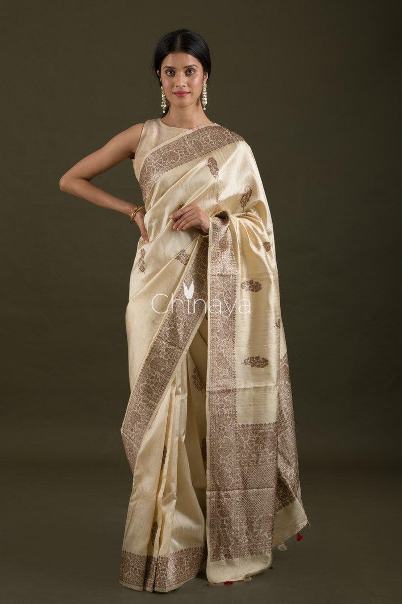 Women In White Raw Silk Saree At Chinaya Banaras