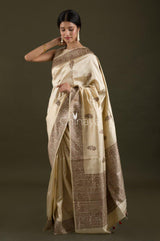 White Raw Silk Saree - Chinaya Banaras