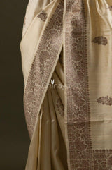 White Raw Silk Saree - Chinaya Banaras