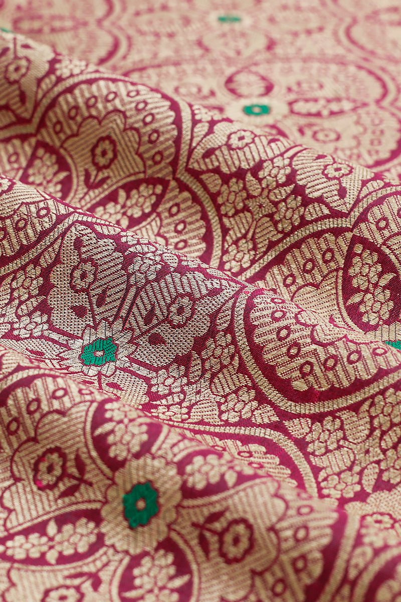 Wine Handwoven Banarasi Silk Fabric - Chinaya Banaras