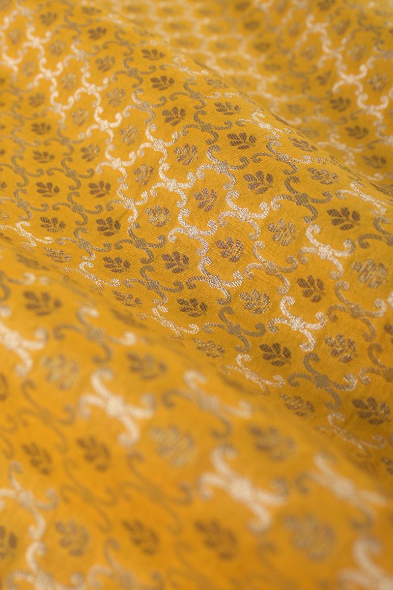 Yellow Geometrical Woven Banarasi Silk , banarasi fabric, silk fabric, brocade fabric, handloom fabric, indian fabric