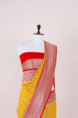 Yellow & Red Handwoven Georgette Khaddi Silk Saree - Chinaya Banaras