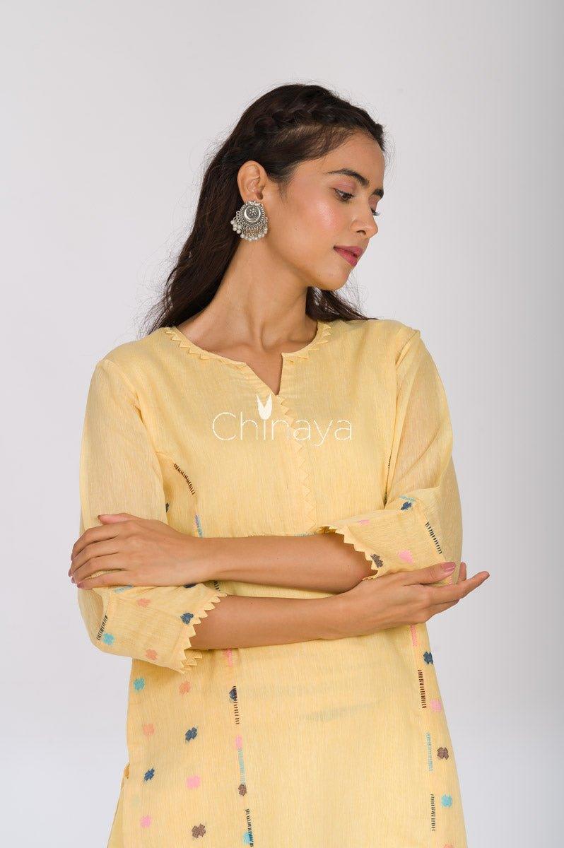 Yellow Woven Cotton Kurta Pant Set - Chinaya Banaras