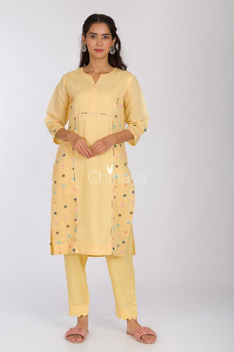 Yellow Woven Cotton Kurta Pant Set - Chinaya Banaras