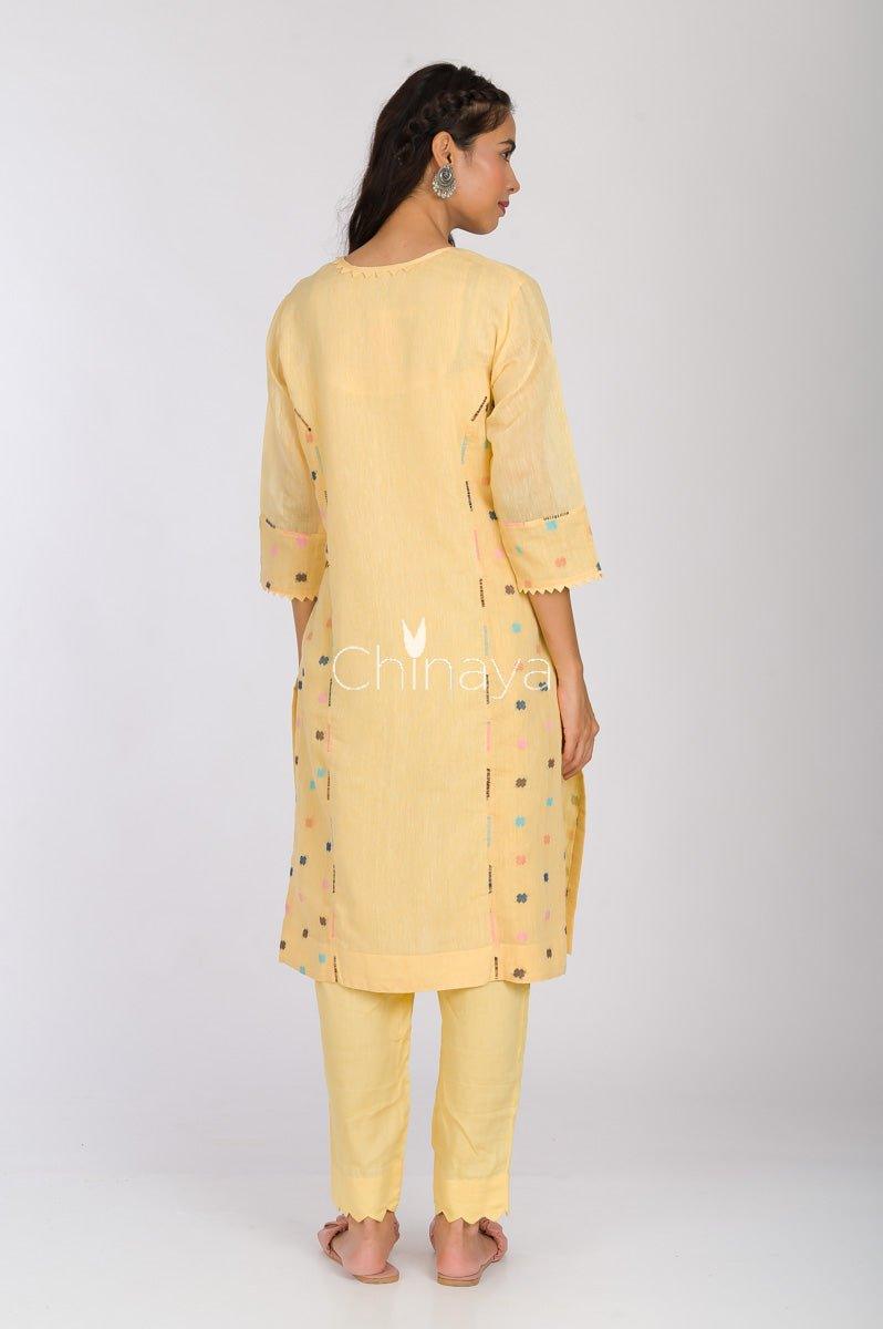 Yellow Woven Cotton Kurta Pant Set - Chinaya Banaras