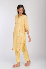 Yellow Woven Cotton Kurta Pant Set - Chinaya Banaras